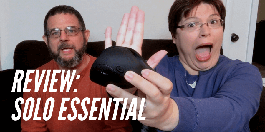 Kayla Lords holding Solo Essential with goofy look on her face while John Brownstone talks about using it