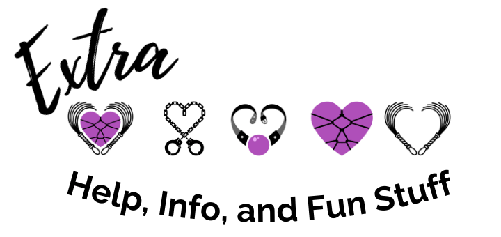 banner with Loving BDSM logos and text extra help, info, and fun stuff