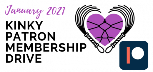 January 2021 Kinky Patron Membership Drive blog banner featuring Loving BDSM logo and Patreon logo