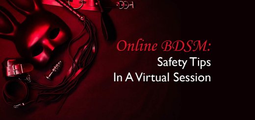 image of fetish mask and toys with text online bdsm safety tips in a virtual session