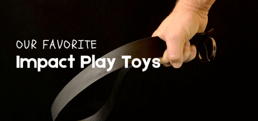 image of white person's hand holding brown belt over black background; text says our favorite impact play toys